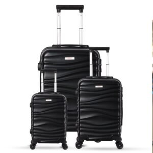 3-piece black trolley bags with 360° wheels, scratch resistant finish
